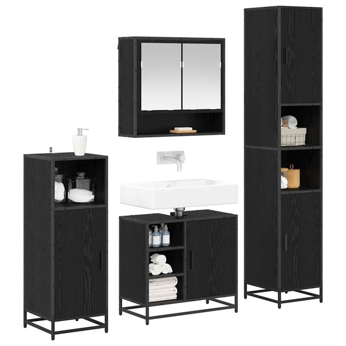 Set de mobilier pentru baie 4 pcs Stejar Negru Lemn compozit - WALTI WALTI