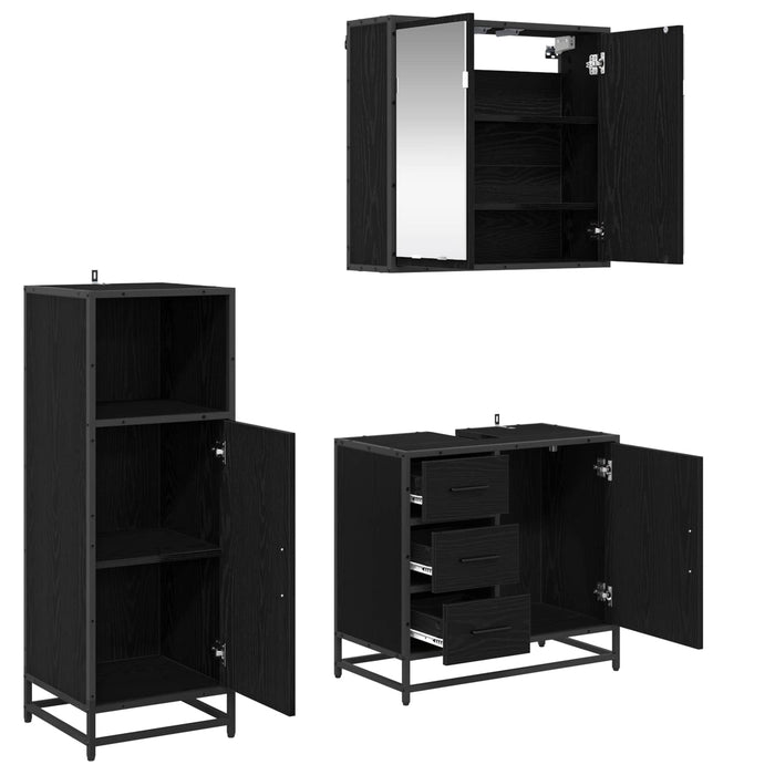 Set de mobilier pentru baie 3 pcs Stejar Negru Lemn compozit - WALTI WALTI