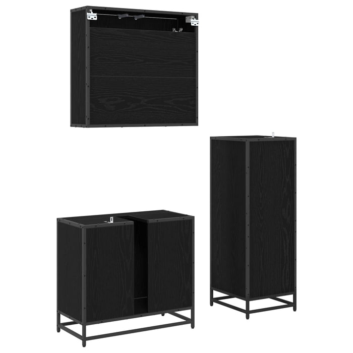 Set de mobilier pentru baie 3 pcs Stejar Negru Lemn compozit - WALTI WALTI
