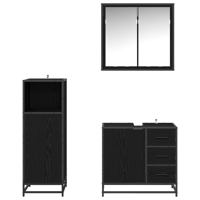 Set de mobilier pentru baie 3 pcs Stejar Negru Lemn compozit - WALTI WALTI