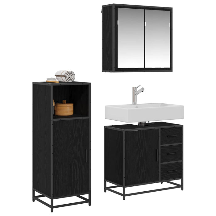 Set de mobilier pentru baie 3 pcs Stejar Negru Lemn compozit - WALTI WALTI
