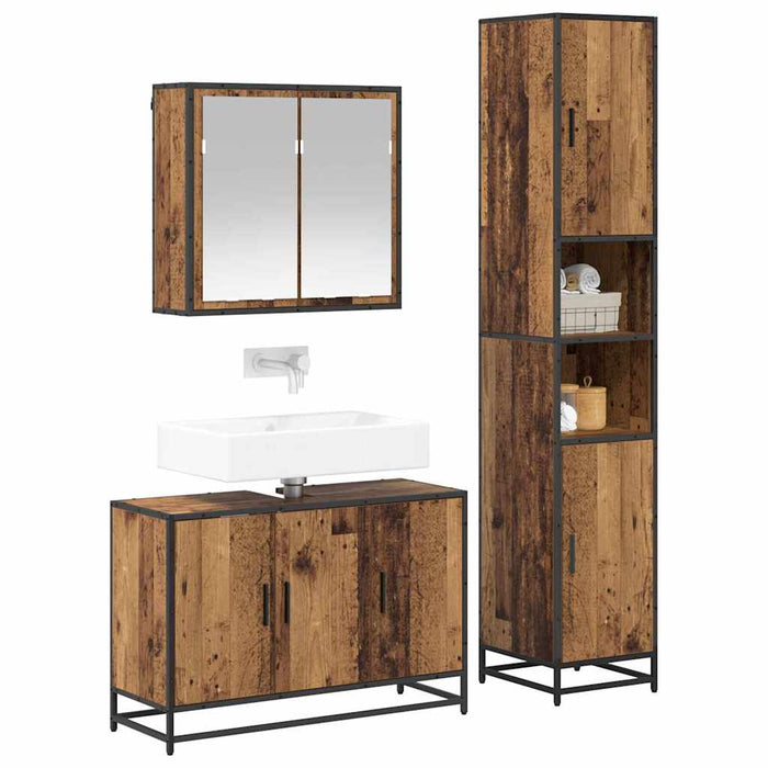 Set de mobilier pentru baie 3 pcs Lemn Vechi Lemn compozit - WALTI WALTI