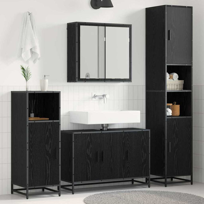 Set de mobilier pentru baie 3 pcs Stejar Negru Lemn compozit - WALTI WALTI