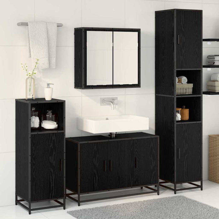 Set de mobilier pentru baie 3 pcs Stejar Negru Lemn compozit - WALTI WALTI