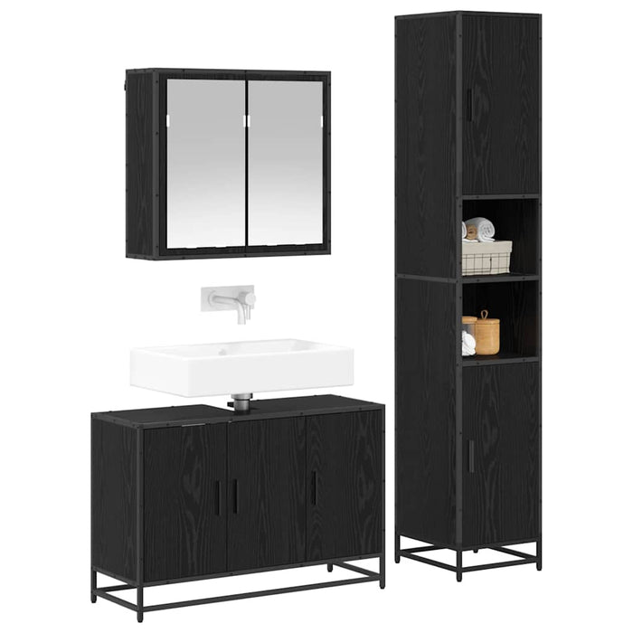 Set de mobilier pentru baie 3 pcs Stejar Negru Lemn compozit - WALTI WALTI