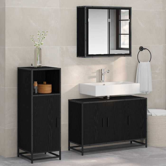 Set de mobilier pentru baie 3 pcs Stejar Negru Lemn compozit - WALTI WALTI
