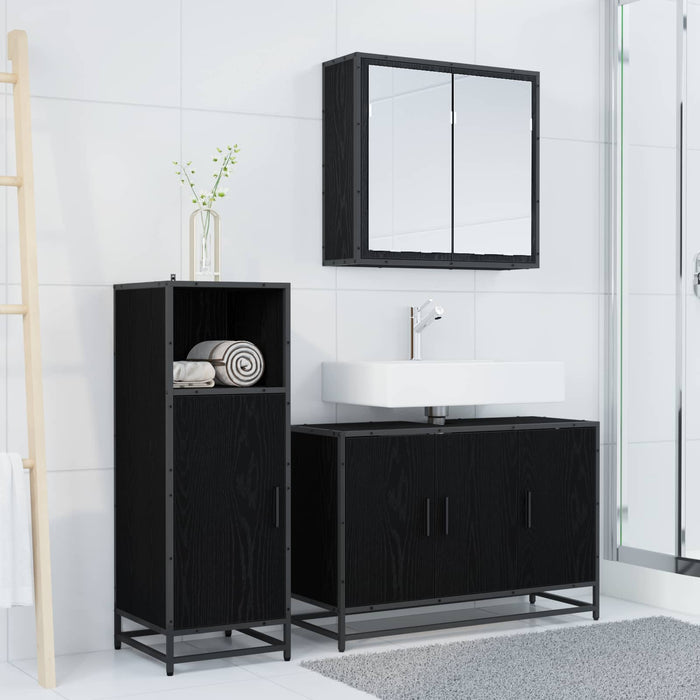Set de mobilier pentru baie 3 pcs Stejar Negru Lemn compozit - WALTI WALTI