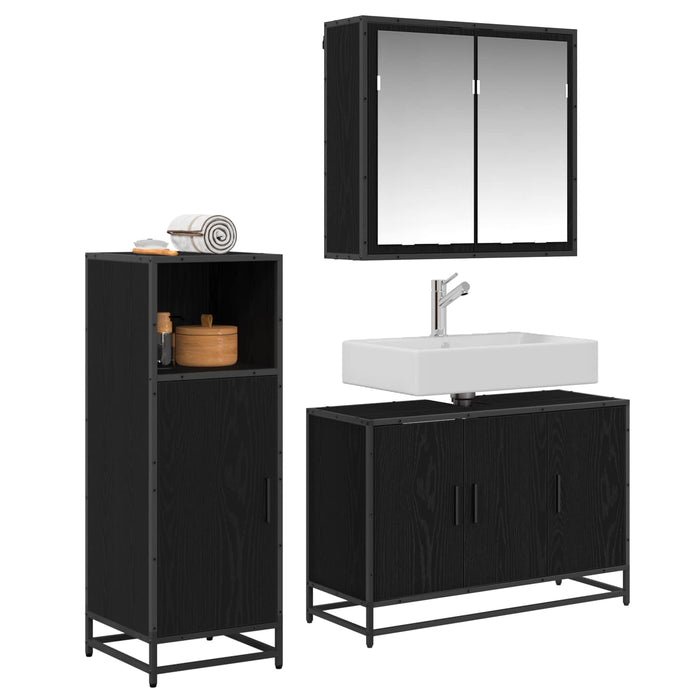 Set de mobilier pentru baie 3 pcs Stejar Negru Lemn compozit - WALTI WALTI
