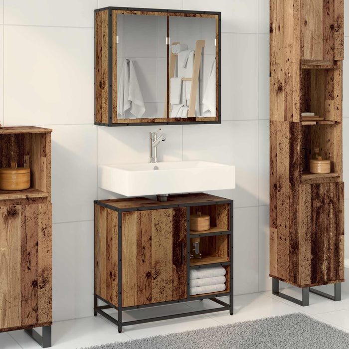 Set de mobilier pentru baie 2 pcs Lemn Vechi Lemn compozit WALTI