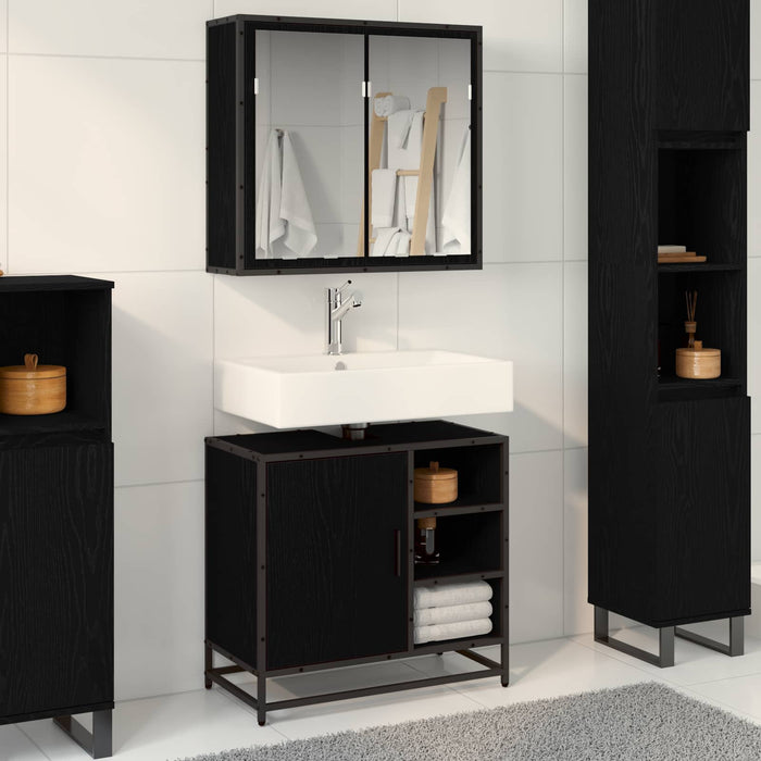 Set de mobilier pentru baie 2 pcs Stejar Negru Lemn compozit - WALTI WALTI