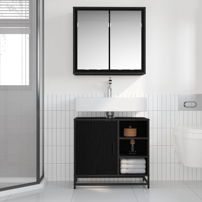 Set de mobilier pentru baie 2 pcs Stejar Negru Lemn compozit - WALTI WALTI