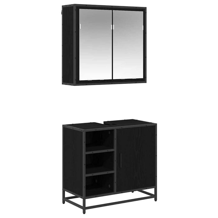 Set de mobilier pentru baie 2 pcs Stejar Negru Lemn compozit - WALTI WALTI