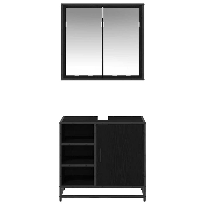 Set de mobilier pentru baie 2 pcs Stejar Negru Lemn compozit - WALTI WALTI