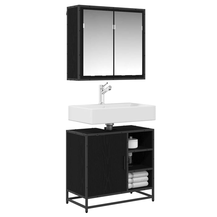 Set de mobilier pentru baie 2 pcs Stejar Negru Lemn compozit - WALTI WALTI