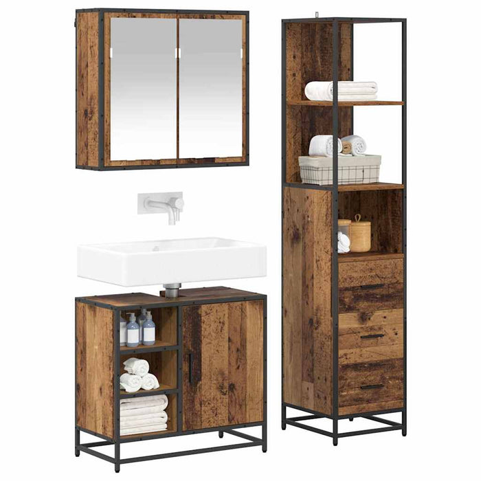 Set de mobilier pentru baie 3 pcs Lemn Vechi Lemn compozit WALTI