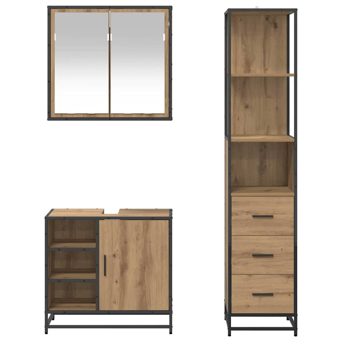 Set de mobilier pentru baie cu sertar 3 pcs Stejar Artizanal WALTI