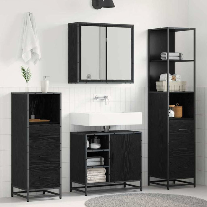 Set de mobilier pentru baie 3 pcs Stejar Negru Lemn compozit - WALTI WALTI