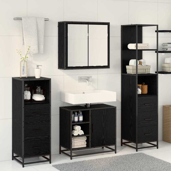 Set de mobilier pentru baie 3 pcs Stejar Negru Lemn compozit - WALTI WALTI