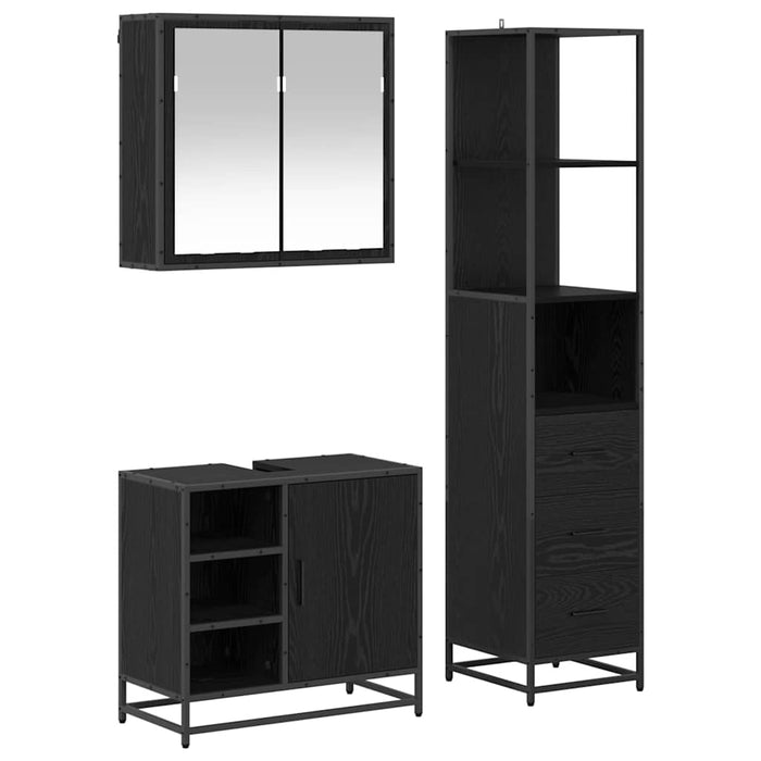 Set de mobilier pentru baie 3 pcs Stejar Negru Lemn compozit - WALTI WALTI