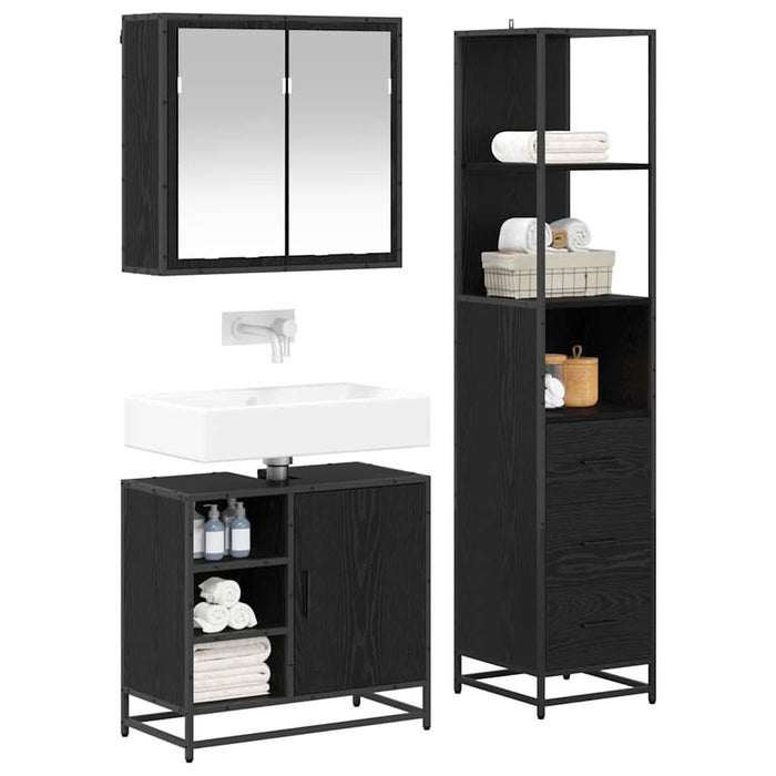 Set de mobilier pentru baie 3 pcs Stejar Negru Lemn compozit - WALTI WALTI