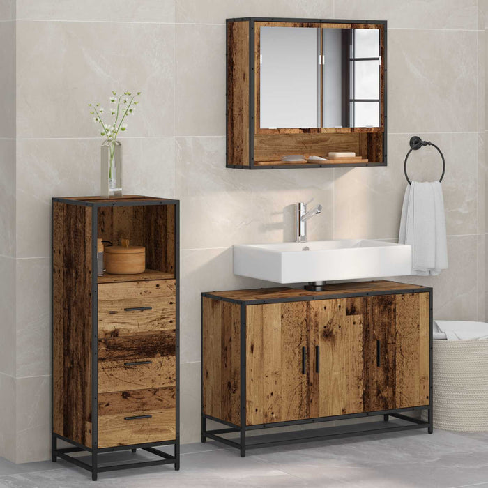 Set de mobilier pentru baie 3 pcs Lemn Vechi Lemn compozit - WALTI WALTI
