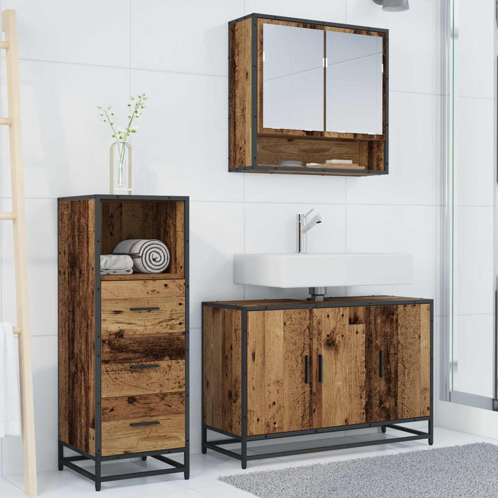 Set de mobilier pentru baie 3 pcs Lemn Vechi Lemn compozit - WALTI WALTI
