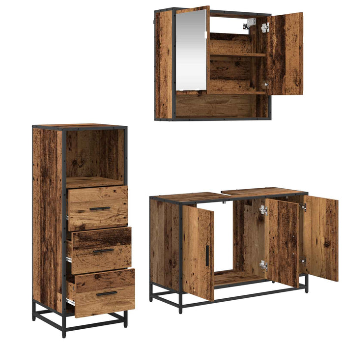 Set de mobilier pentru baie 3 pcs Lemn Vechi Lemn compozit - WALTI WALTI