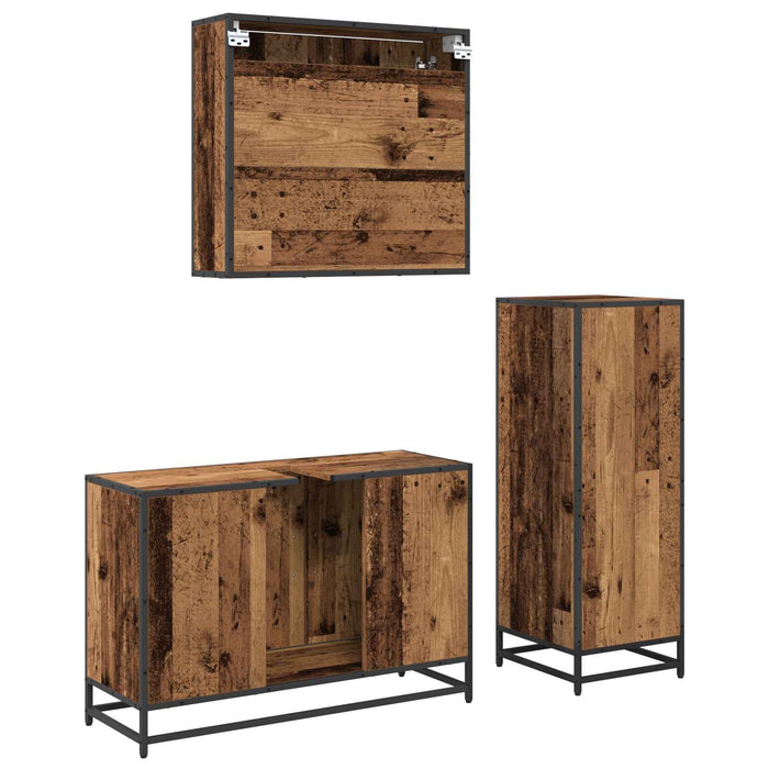 Set de mobilier pentru baie 3 pcs Lemn Vechi Lemn compozit - WALTI WALTI