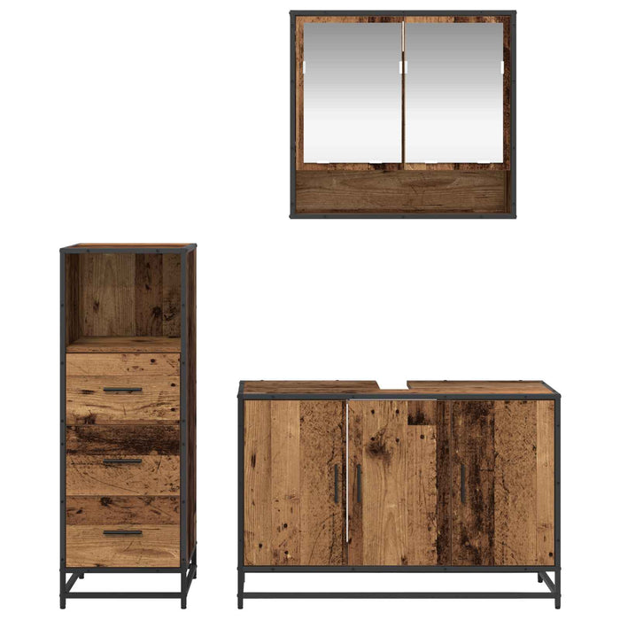 Set de mobilier pentru baie 3 pcs Lemn Vechi Lemn compozit - WALTI WALTI