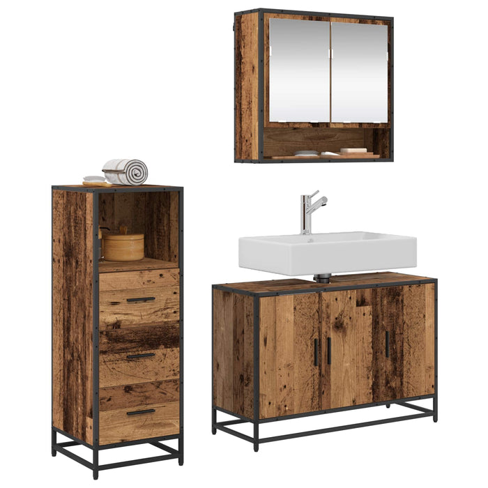 Set de mobilier pentru baie 3 pcs Lemn Vechi Lemn compozit - WALTI WALTI