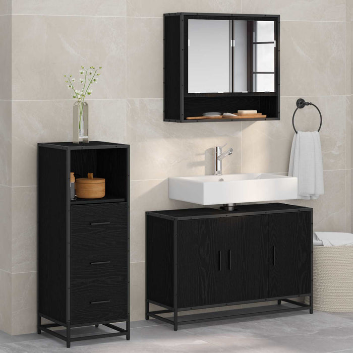 Set de mobilier pentru baie 3 pcs Stejar Negru Lemn compozit - WALTI WALTI