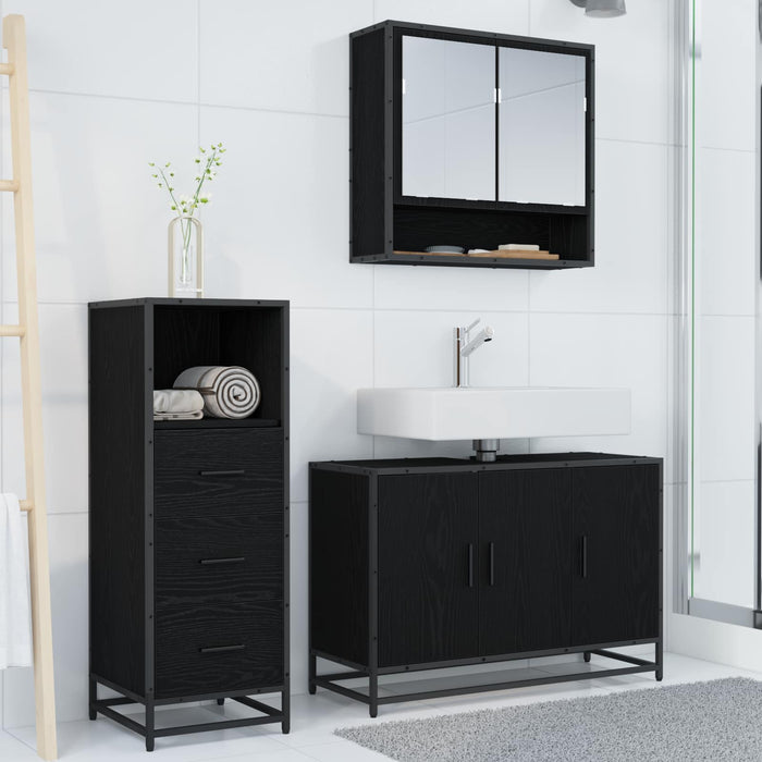 Set de mobilier pentru baie 3 pcs Stejar Negru Lemn compozit - WALTI WALTI