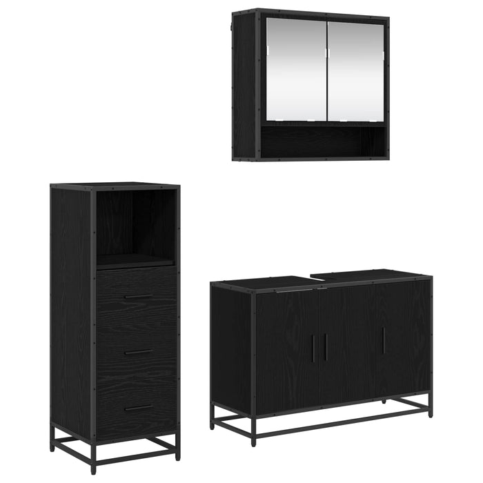 Set de mobilier pentru baie 3 pcs Stejar Negru Lemn compozit - WALTI WALTI