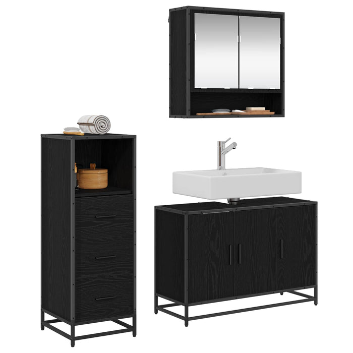 Set de mobilier pentru baie 3 pcs Stejar Negru Lemn compozit - WALTI WALTI