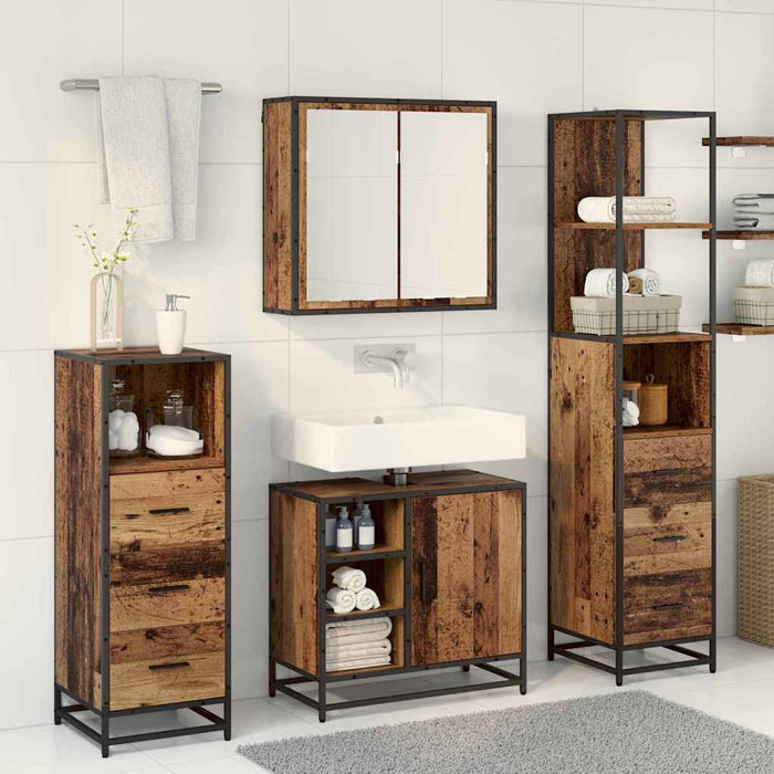 Set de mobilier pentru baie 4 pcs Lemn Vechi Lemn compozit WALTI