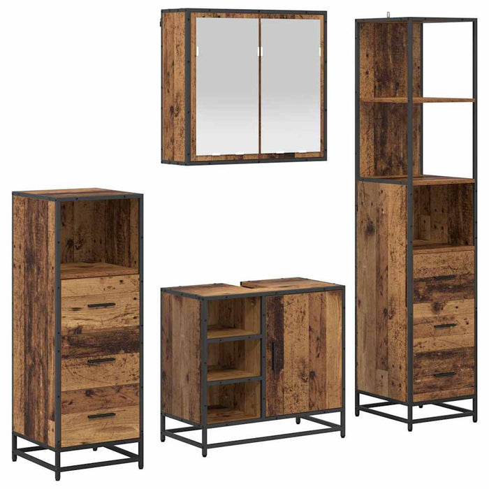 Set de mobilier pentru baie 4 pcs Lemn Vechi Lemn compozit WALTI