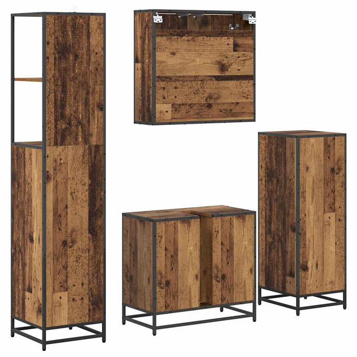 Set de mobilier pentru baie 4 pcs Lemn Vechi Lemn compozit WALTI
