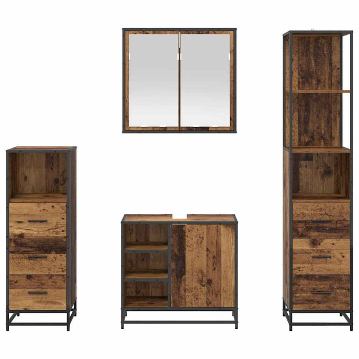 Set de mobilier pentru baie 4 pcs Lemn Vechi Lemn compozit WALTI