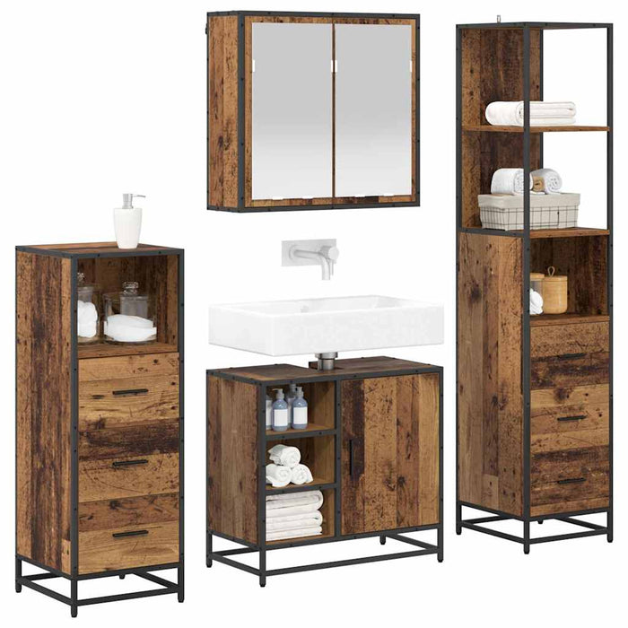 Set de mobilier pentru baie 4 pcs Lemn Vechi Lemn compozit WALTI