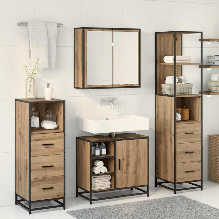 Set de mobilier pentru baie cu sertar 4 pcs Stejar Artizanal WALTI