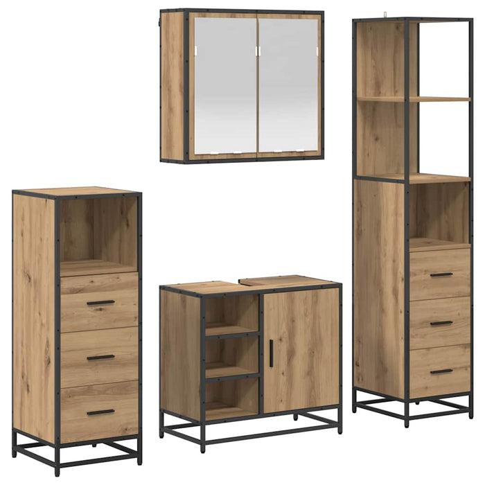 Set de mobilier pentru baie cu sertar 4 pcs Stejar Artizanal WALTI