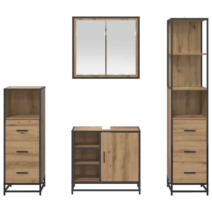 Set de mobilier pentru baie cu sertar 4 pcs Stejar Artizanal WALTI