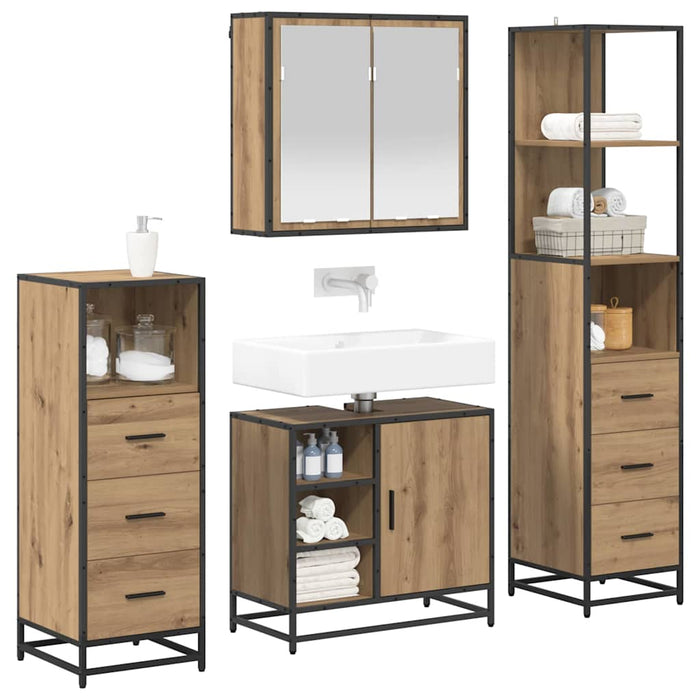 Set de mobilier pentru baie cu sertar 4 pcs Stejar Artizanal WALTI