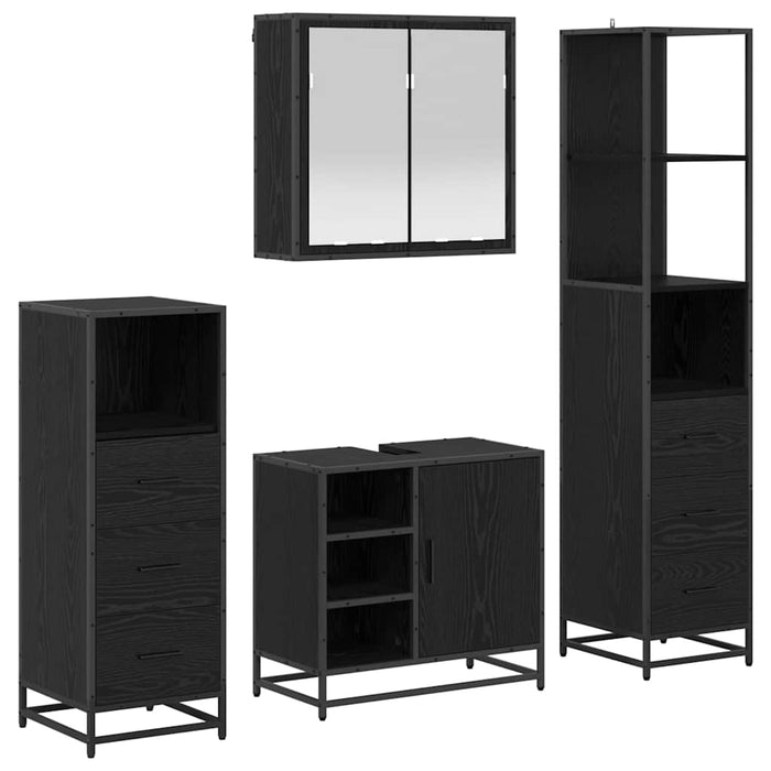 Set de mobilier pentru baie 4 pcs Stejar Negru Lemn compozit - WALTI WALTI