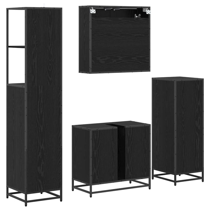 Set de mobilier pentru baie 4 pcs Stejar Negru Lemn compozit - WALTI WALTI