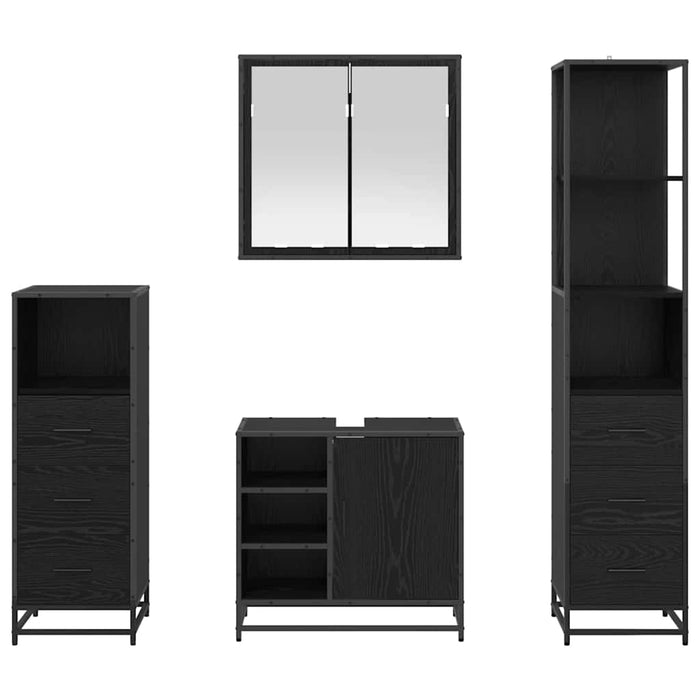 Set de mobilier pentru baie 4 pcs Stejar Negru Lemn compozit - WALTI WALTI