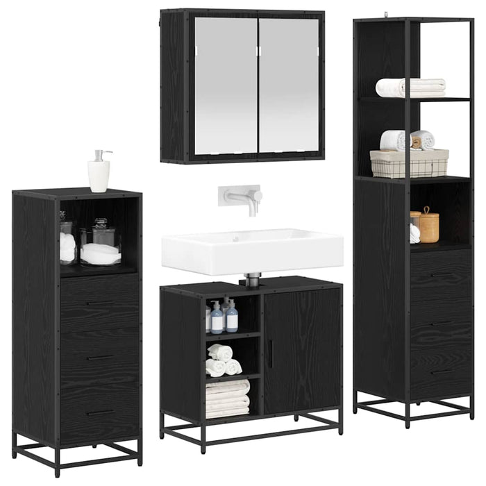 Set de mobilier pentru baie 4 pcs Stejar Negru Lemn compozit - WALTI WALTI