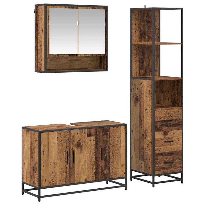 Set de mobilier pentru baie 3 pcs Lemn Vechi Lemn compozit - WALTI WALTI