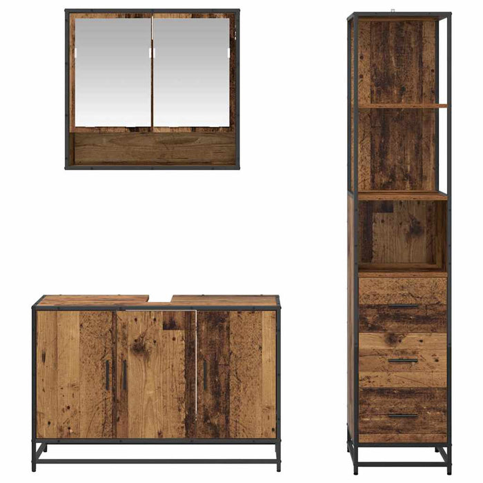 Set de mobilier pentru baie 3 pcs Lemn Vechi Lemn compozit - WALTI WALTI