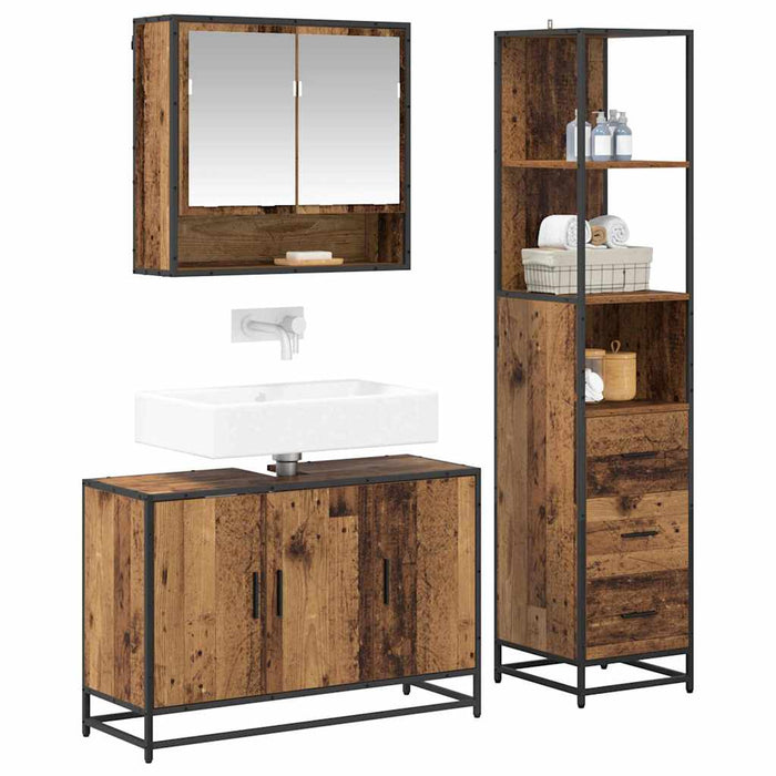 Set de mobilier pentru baie 3 pcs Lemn Vechi Lemn compozit - WALTI WALTI